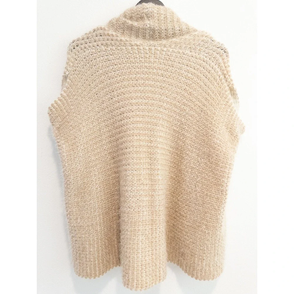 Simply Noelle Fuzzy Knit Shawl Women One Size Tan Neutral Bohemian Warm Cozy